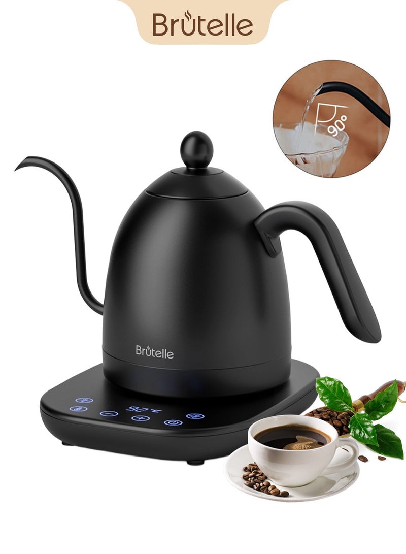 بريتيل غلاية كهربائية برقبة الإوزة، غلاية قهوة V60، بسعة 0.8 لتر وقوة 1200 واط، مع ضبط درجة الحرارة وعزل حراري، تسخين سريع، مثالية لتحضير القهوة بالتقطير في المنزل أو المكتب، باللون الأسود غير اللامع. - Image 1